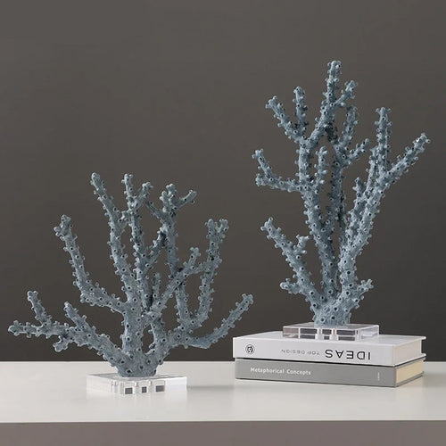 Light Blue Resin Coral Table Sculpture