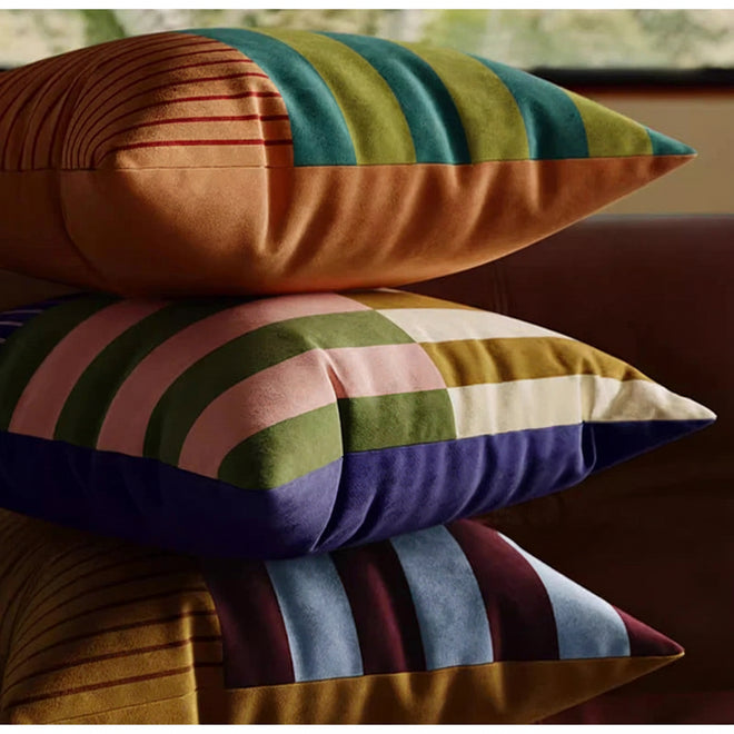 Modern Medieval Stripe Velvet Throw Pillow Cover