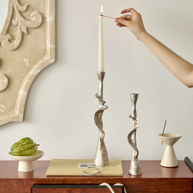 Freeform Aged Silver Resin Candle Holder