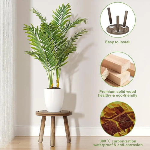 Set of three wooden indoor plant stand stools by The Finishing Touch Decor, small furniture for displaying plants or decor.
