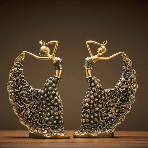 Gold Resin Female Flamenco Dancer Figurine