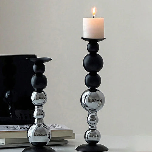Silver & Black Set of 2 Modern Tall Candle Holders