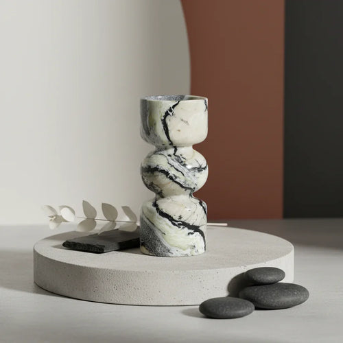 Natural Veined Marble Pillar Candle Holder