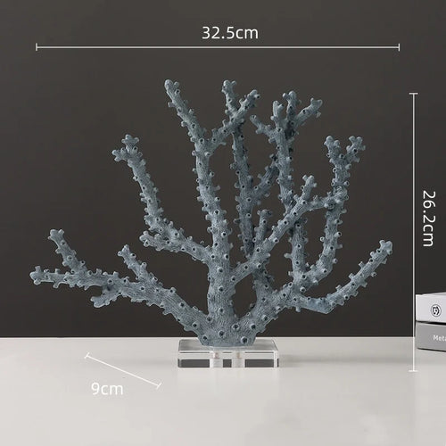 Blue resin simulated coral branch sculpture, table art decor piece with intricate coral design, by The Finishing Touch Decor.