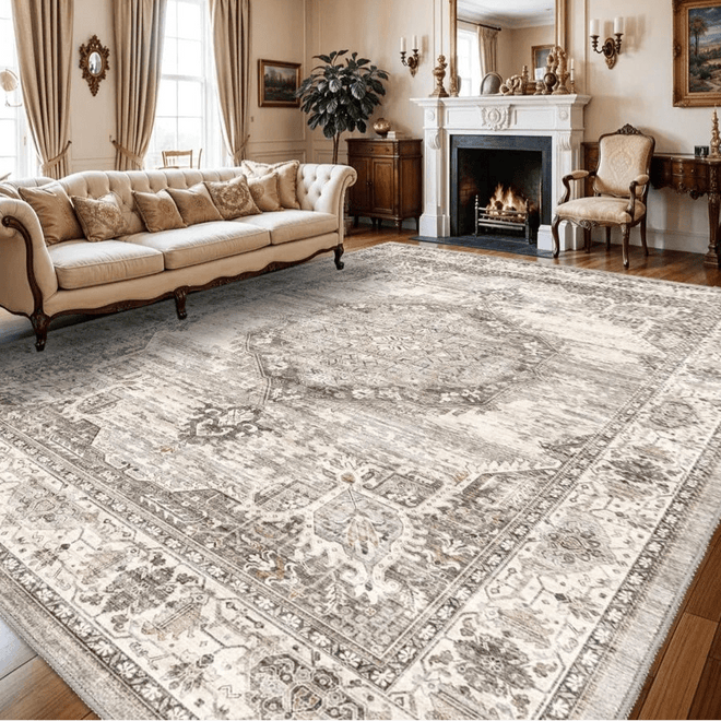 Area Rugs 10x14 Living Room：Machine Washable Rug - Soft Carpet for Bedroom - Stain Resistant Vintage Distressed Area Rug 10'x14'