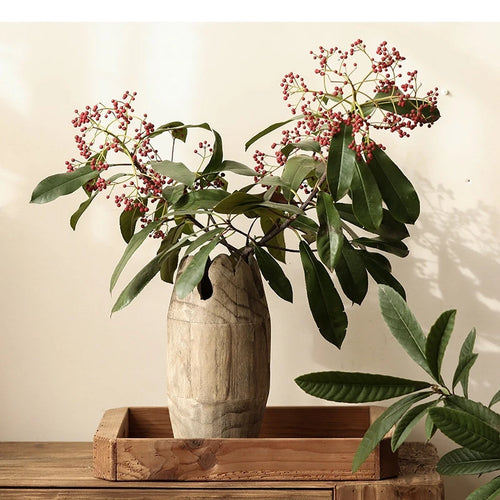 Raw Carved Paulownia Wood Irregular Edge Vase - The Finishing Touch Decor