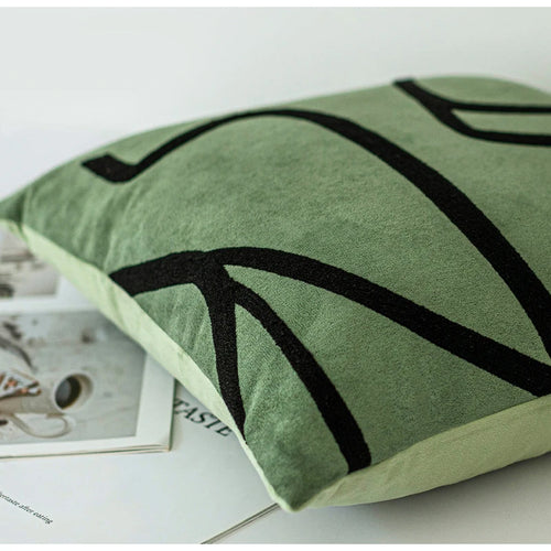 Luxury throw pillow cover by DAVINRICH New York featuring geometric embroidery and thread stripes for modern urban home decor.
