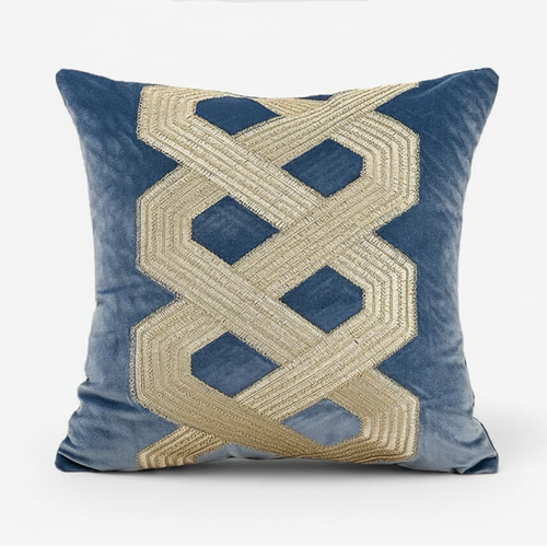 Blue velvet European style throw pillow cover from The Finishing Touch Decor, showcasing soft fabric and elegant design.