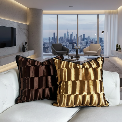 Luxury Gold-Toned Velvet Ripple Throw Pillow Cover