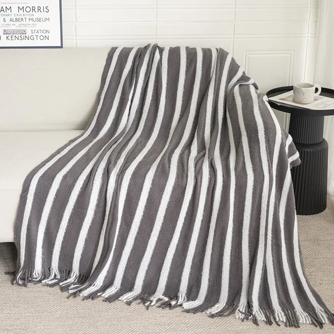 Striped Knit Coastal Lightweight Throw Blanket