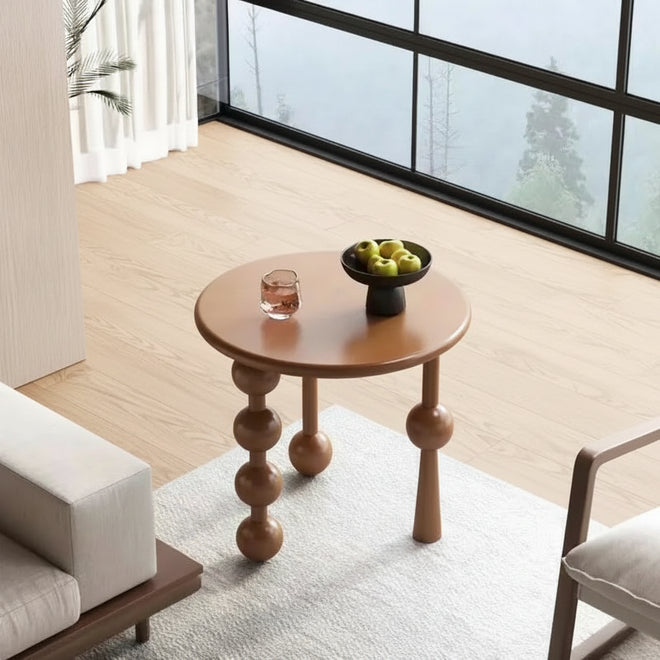 Scandinavian solid rubber wood small side table with creative design, ideal for living room or sofa side table use.