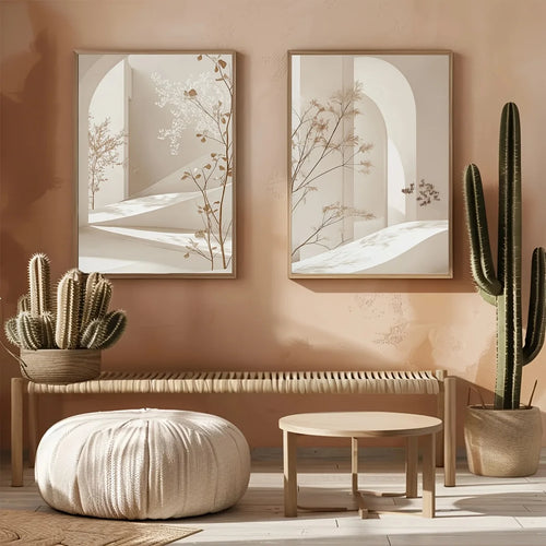 Minimalist Beige Architectural Picture Canvas Print Wall Art Duo