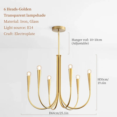 Metal Branch Gold French American Retro Pendant Chandelier - The Finishing Touch Decor