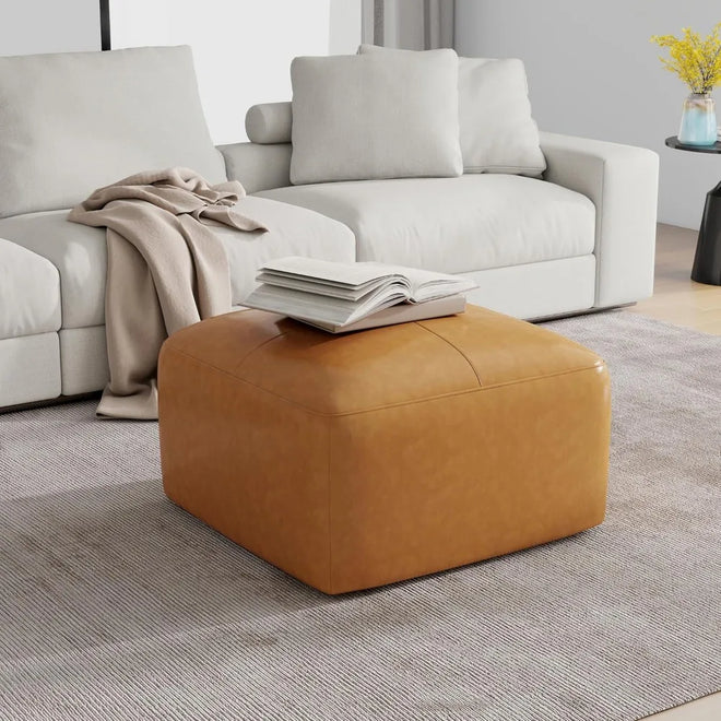 Leather Upholstered Square Ottoman Footstool