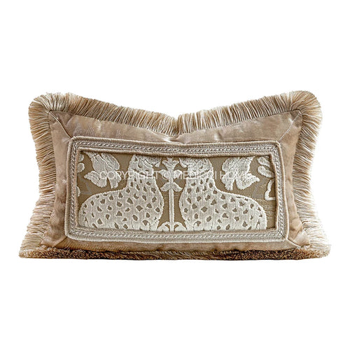 Trellis Cut Velvet Fringed Throw Pillow Covers