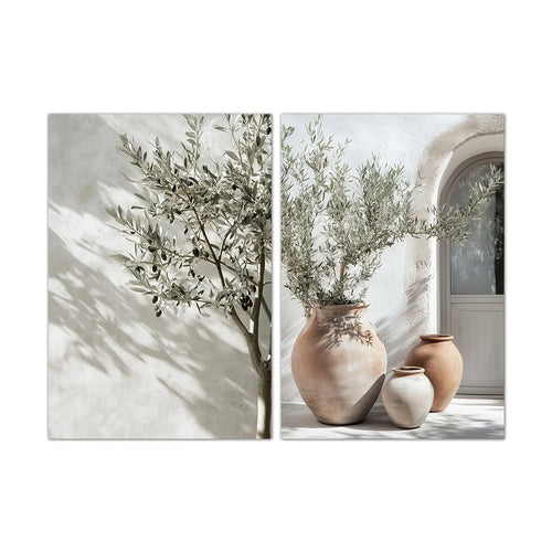 2pcs/set Neutral Olive Tree Shadow Vase Canvas Print Poster Retro Botanical Landscape Art Print Home Decor Art Poster Gifts