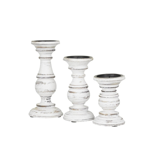 White Blush Distressed Finish Wood Candle Holder Set of 3 - The Finishing Touch Decor