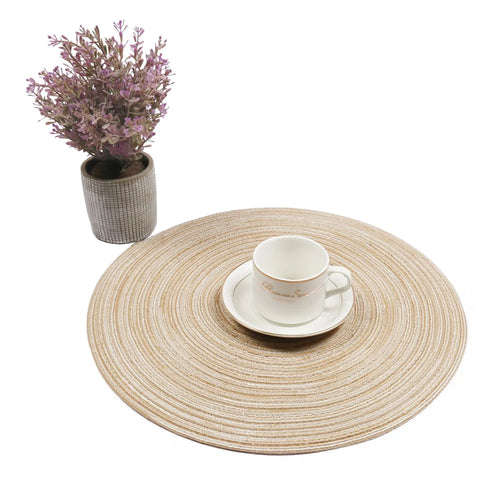 Round Braided Boho Chic Light Linen or Grey Color Placemats - Set of 6 - The Finishing Touch Decor