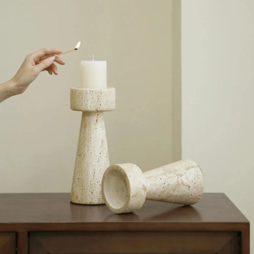 Minimalist Travertine Stone Candlestick Holder - The Finishing Touch Decor