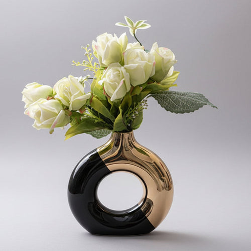 Gold Accent Ceramic Donut Vase