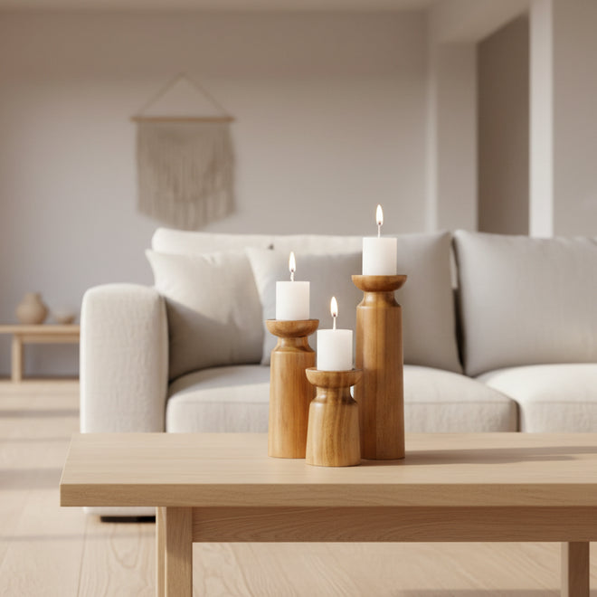 Rustic Set of 3 Natural Wood Candle Holders - The Finishing Touch Decor