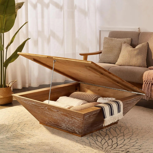 Square Wood Coffee Table for Living Room - Lift Top Farmhouse Coffee Table with Storage Cherry,35.43"D X 35.43"W X 13.78"H