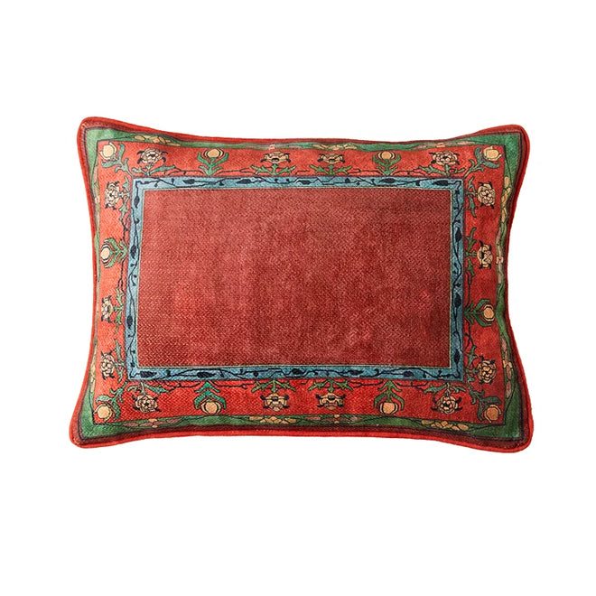 Red floral decorative pillow cover featuring a European style garden flower design, suitable for sofa or chair decor