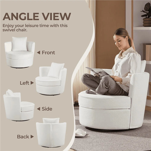 Cozy Boucle Swivel Accent Armchair with Plush Seat and Throw Pillow Modern Design Living Room Relaxation