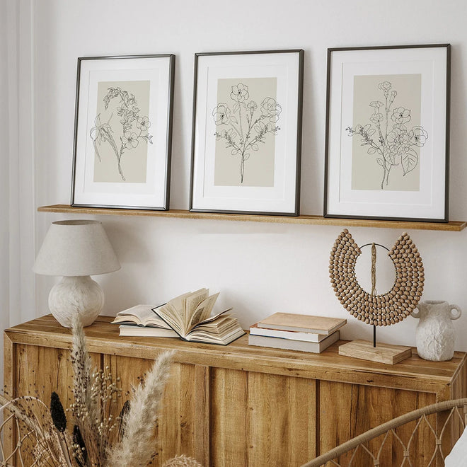 Floral Outline Sketch Beige Print Canvas Wall Art - The Finishing Touch Decor