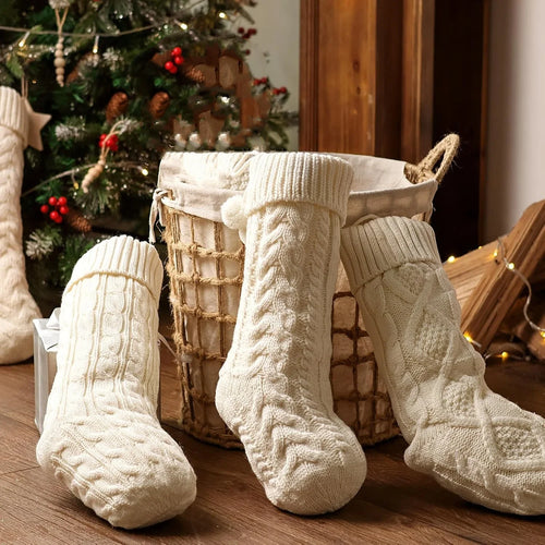 Rustic Cable Knit Fireplace Holiday Stockings Set