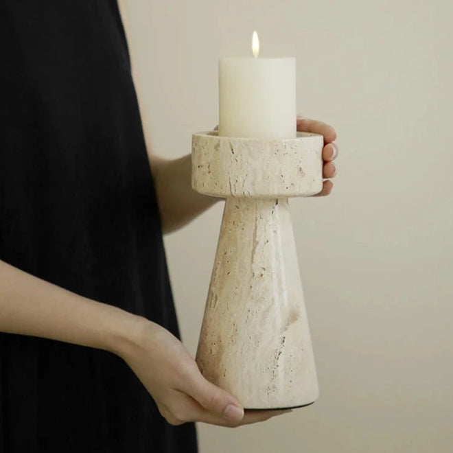 Minimalist Travertine Stone Candlestick Holder - The Finishing Touch Decor