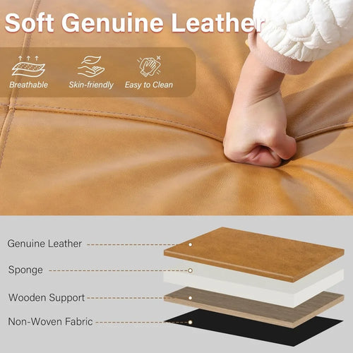 Leather Upholstered Square Ottoman Footstool