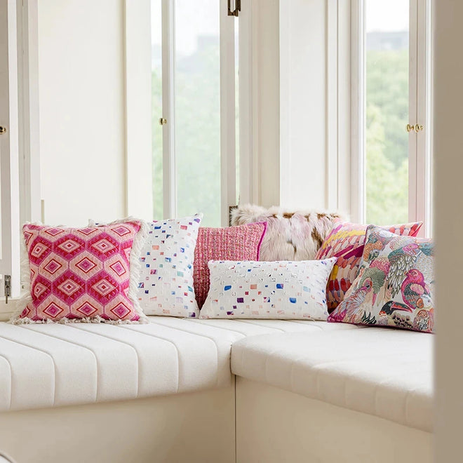 American Colored Pillow Cover Decorative Pink Jacquard Yarn-dyed Cushion Cover Home Living Room Cojines Decorativos Para Sofá