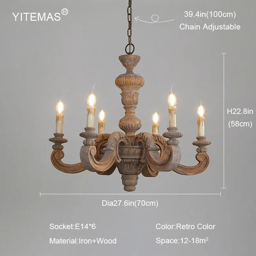 Roman Pillar Light Carved Wooden & Iron Italian Murano Vintage-Style Hanging Chandelier - The Finishing Touch Decor