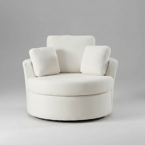 Oversized Boucle Round Barrel Accent Swivel Chair