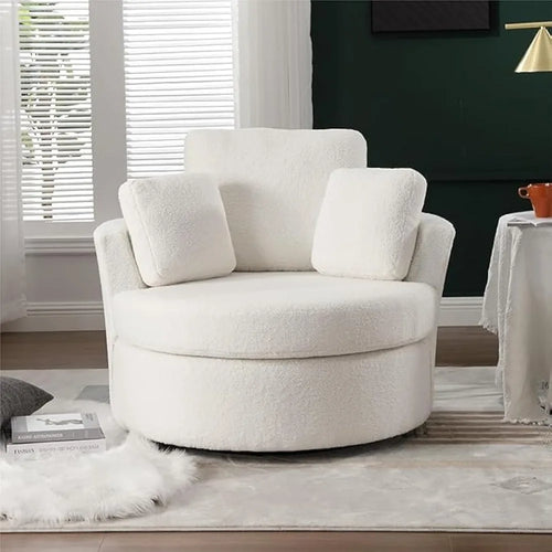 Oversized Boucle Round Barrel Accent Swivel Chair