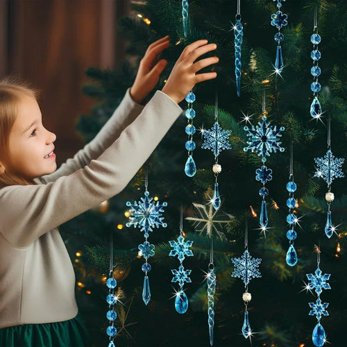 Clear & Blue Hanging Ice Sickle Snowflake Ornaments