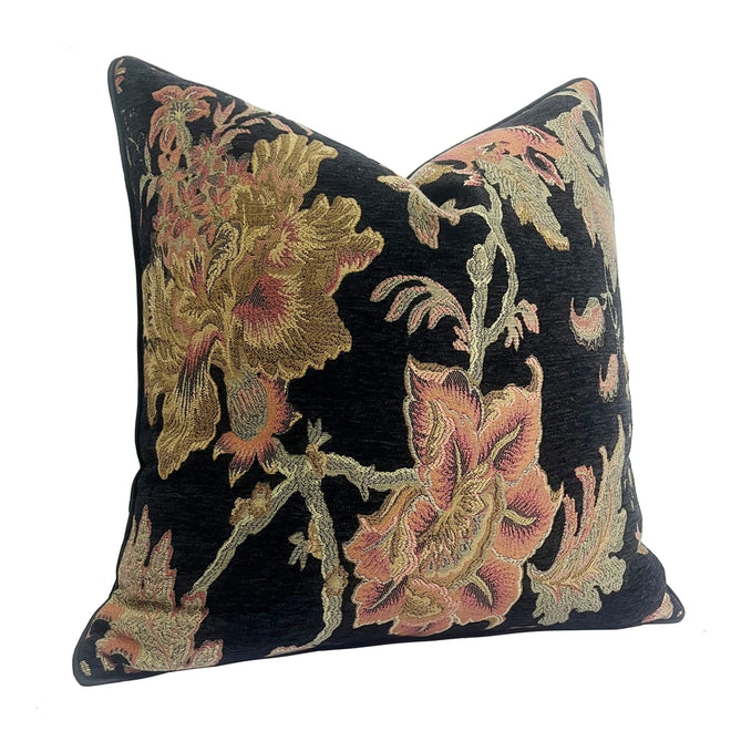 Black Floral Vintage Style Throw Pillow Covers