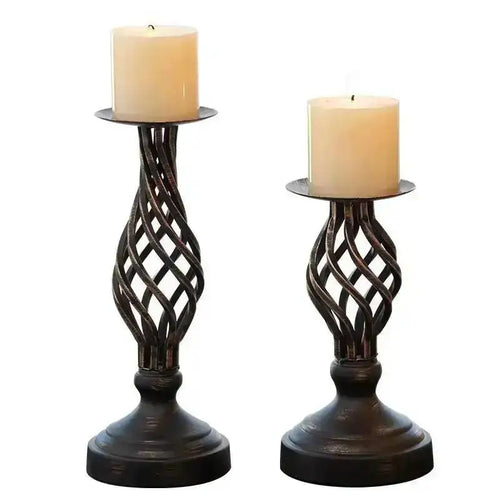Intricate Iron Pillar Candle Holder