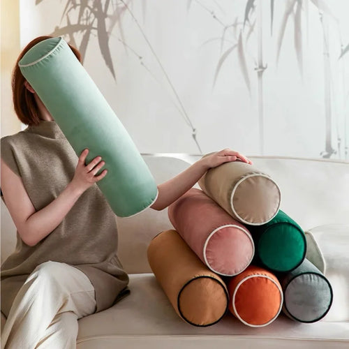 Long Round Pillows Luxury Soft Velvet Column Cushions Candy Color Decorative Pillow For Sofa Chair Bedding Home Decoration