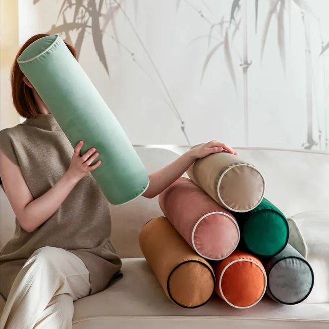 Long Round Pillows Luxury Soft Velvet Column Cushions Candy Color Decorative Pillow For Sofa Chair Bedding Home Decoration