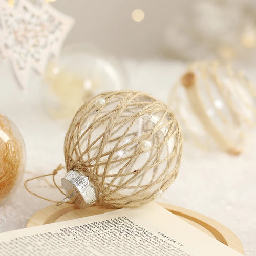 Jute & Straw Rustic Clear Ball Ornaments - Set of 6