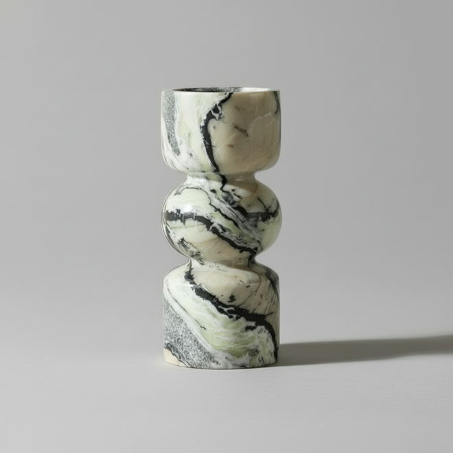 Natural Veined Marble Pillar Candle Holder