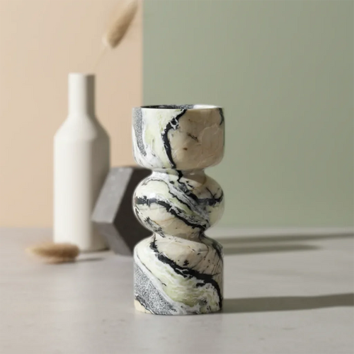 Natural Veined Marble Pillar Candle Holder