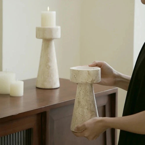 Minimalist Travertine Stone Candlestick Holder - The Finishing Touch Decor