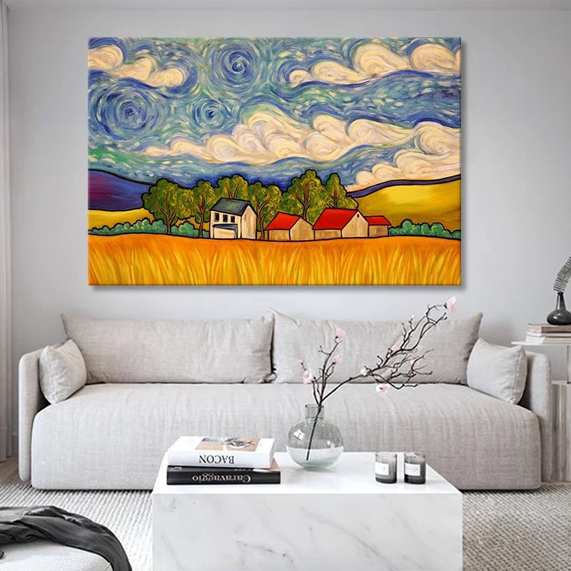 Unframed hand-painted sunflower oil reproduction canvas wall art by The Finishing Touch Decor, featuring vibrant sunflower flowers.
