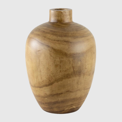 12 Mid-Tone Brown Wood Finish Decorative Indoor Tabletop Vase