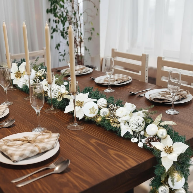 Pre-Lit White Flower & Ornament 6ft Christmas Garland