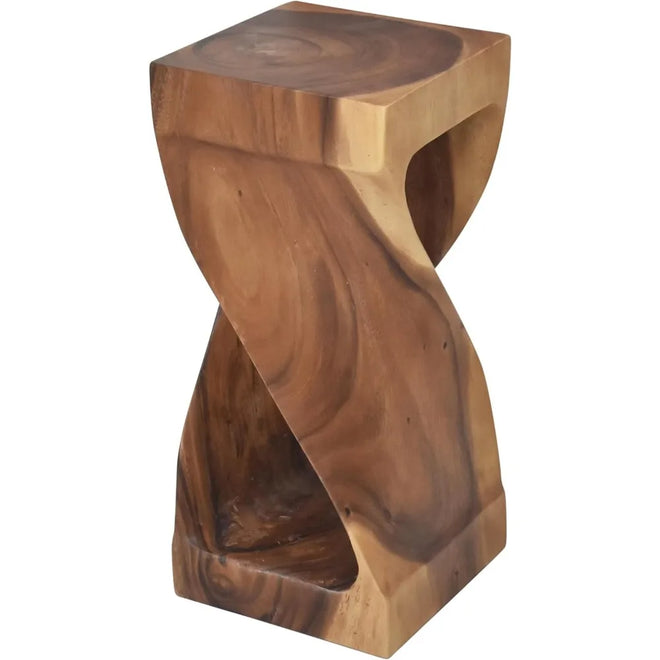 Furniture Solona Solid Wood Side Table, Acacia Whimsical Carved Design, Finish, Functional and Visually Alluring Natural Wood