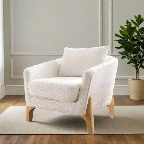 Accent Chair 31" Oversized Reading Chair Comfy Upholstered Boucle Lounge Armchair, Modern Living Room Chair with Back Pillow,Sin